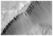 Gullies/Aprons in North Mid-Latitude Crater, As Seen in MOC Images