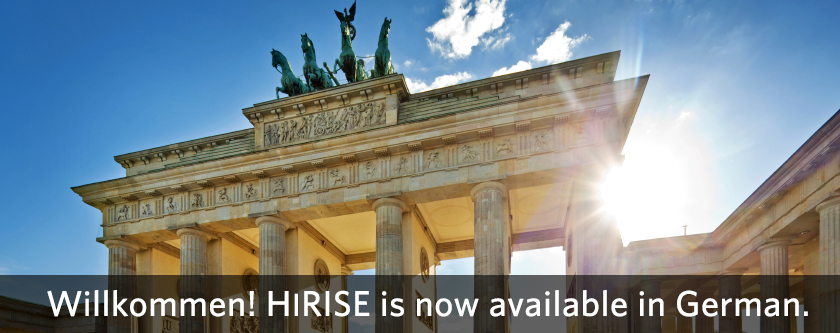 Willkommen! HiRISE is now avaialable in German